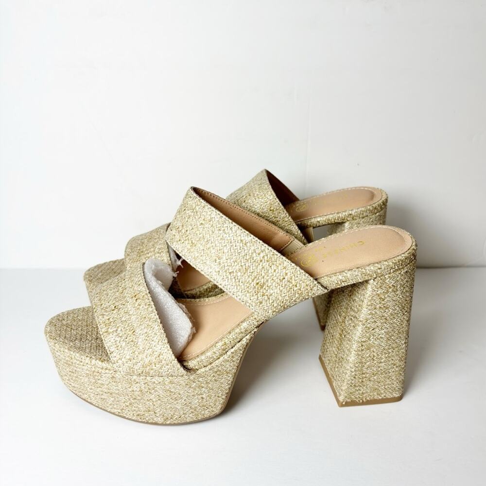 CHINESE LAUNDRY NICE PLATFORM SANDAL WOMEN NATURAL HEELS SIZE 9.5 NEW WITH BOX